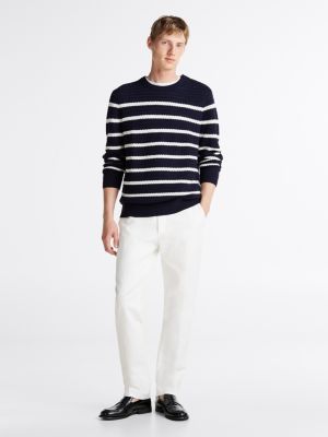 blue smart casual stripe wool blend jumper for men tommy hilfiger