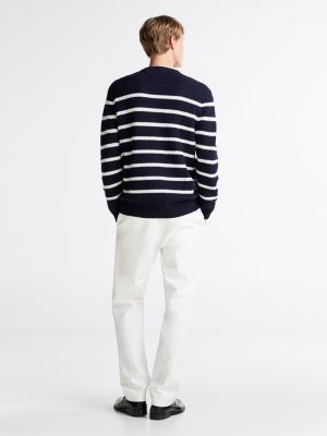 blue smart casual stripe wool blend jumper for men tommy hilfiger