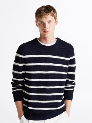 Smart Casual Stripe Wool Blend Jumper Blue Tommy Hilfiger