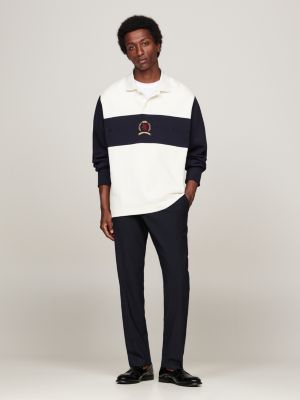 pantalón smart casual cónico con lana azul de hombres tommy hilfiger