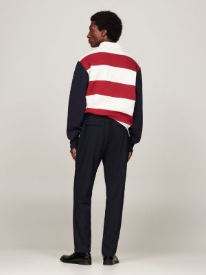 pantalón smart casual cónico con lana azul de hombres tommy hilfiger