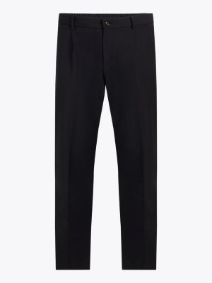 pantalón smart casual cónico con lana azul de hombres tommy hilfiger