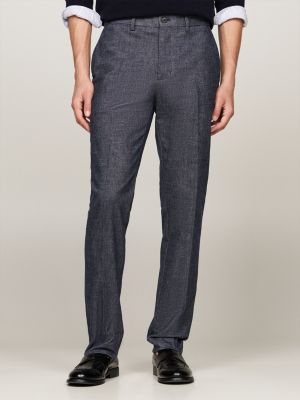 blue smart casual melierte straight fit hose für herren - tommy hilfiger