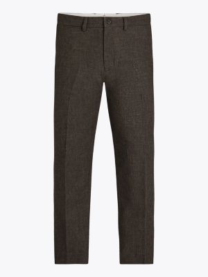 brown smart casual brushed marl straight trousers for men tommy hilfiger