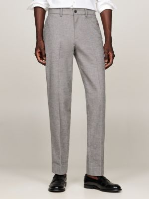 grey smart casual straight gemêleerde broek voor heren - tommy hilfiger