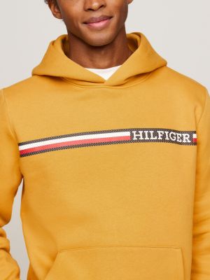 geel regular fit hoodie met logostreep voor heren - tommy hilfiger