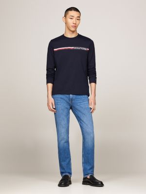 blue stripe logo long sleeve t-shirt for men tommy hilfiger