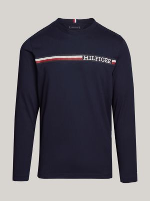 blue stripe logo long sleeve t-shirt for men tommy hilfiger