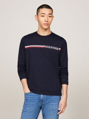 Longsleeve T shirt met streep en logo Blauw Tommy Hilfiger