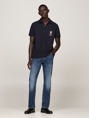 polo regular fit con logo verticale blu da uomini tommy hilfiger