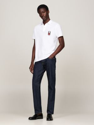 polo regular fit con logo verticale bianco da uomini tommy hilfiger