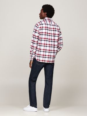 rot kariertes regular fit oxford-hemd für herren - tommy hilfiger