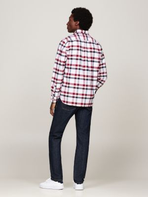 camisa oxford regular de cuadros roja de hombres tommy hilfiger