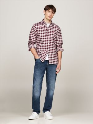 camisa oxford slim de cuadros azul de hombres tommy hilfiger