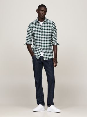 camicia oxford slim fit a quadri verde da uomini tommy hilfiger