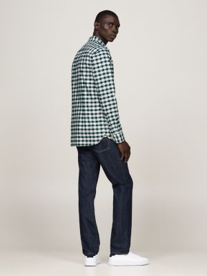 camisa oxford slim de cuadros verde de hombres tommy hilfiger