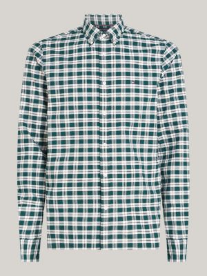 camisa oxford slim de cuadros verde de hombres tommy hilfiger