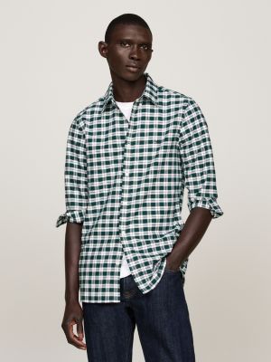 camicia oxford slim fit a quadri verde da uomini tommy hilfiger