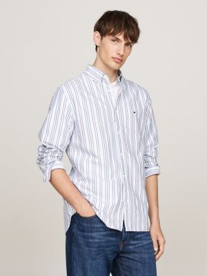 blue gestreiftes regular fit oxford-hemd für herren - tommy hilfiger