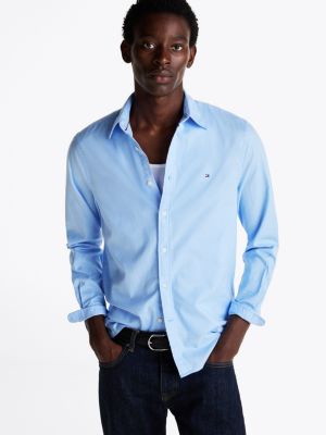 chemise coupe standard à drapeau brodé bleu pour hommes tommy hilfiger