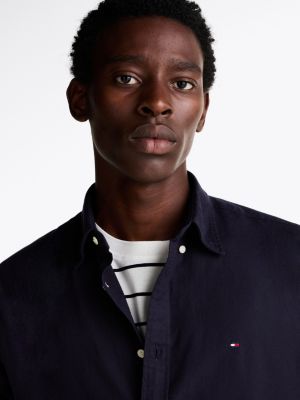 chemise coupe standard à drapeau brodé bleu pour hommes tommy hilfiger