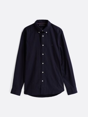 blau regular fit hemd mit aufgestickter flag für herren - tommy hilfiger