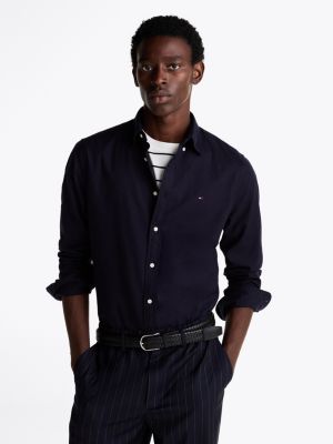 chemise coupe standard à drapeau brodé bleu pour hommes tommy hilfiger