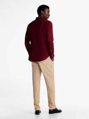 paars regular fit overhemd met geborduurde vlag voor heren - tommy hilfiger