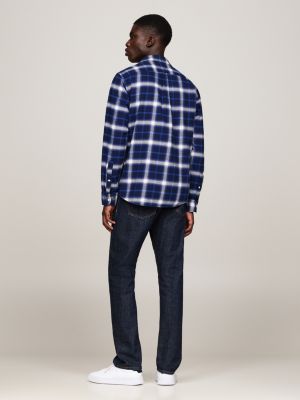 blau gebürstetes regular fit hemd mit shadow-karos für herren - tommy hilfiger
