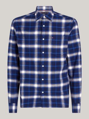 blue brushed shadow check regular fit shirt for men tommy hilfiger