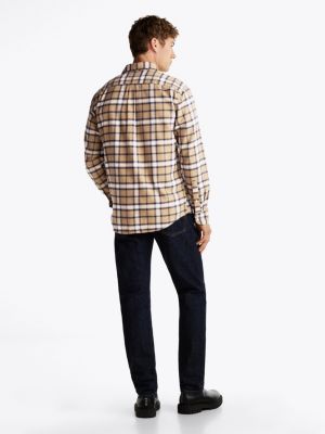 khaki gebürstetes regular fit hemd mit shadow-karos für herren - tommy hilfiger