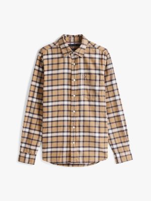 camicia regular fit a quadri sfumati khaki da uomini tommy hilfiger