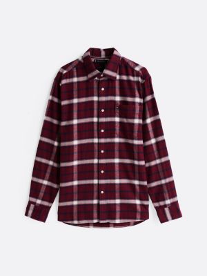 red brushed shadow check regular fit shirt for men tommy hilfiger