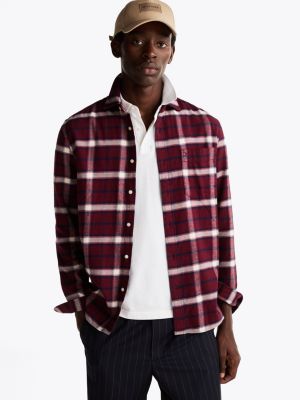 red brushed shadow check regular fit shirt for men tommy hilfiger