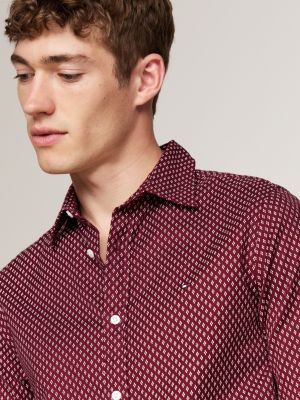 camicia slim fit con stampa rosso da uomini tommy hilfiger