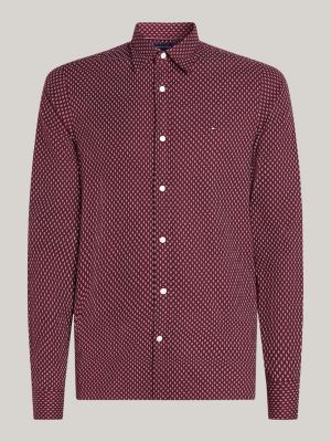 camicia slim fit con stampa rosso da uomini tommy hilfiger