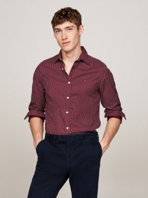 chemise ajustée à motif en coton brossé red pour hommes tommy hilfiger