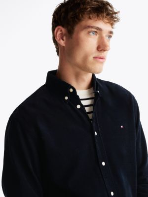 blue regular fit corduroy shirt for men tommy hilfiger