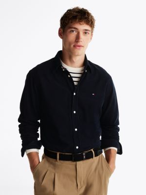 camicia regular fit in velluto a coste blue da uomini tommy hilfiger