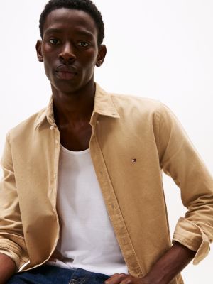 khaki regular fit cord-hemd für herren - tommy hilfiger