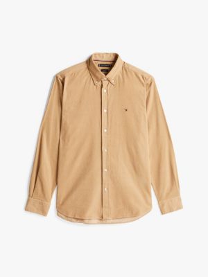 khaki regular fit corduroy shirt for men tommy hilfiger