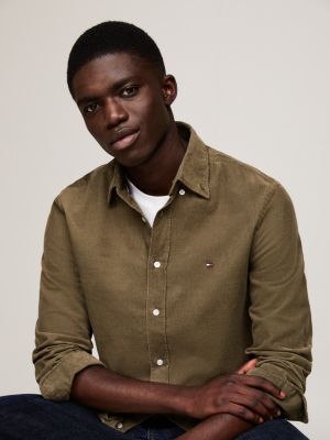 khaki regular fit cord-hemd für herren - tommy hilfiger