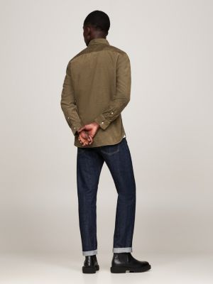 khaki regular fit corduroy overhemd voor heren - tommy hilfiger