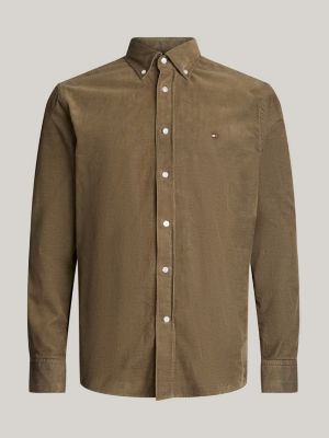 khaki regular fit corduroy overhemd voor heren - tommy hilfiger