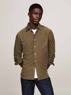 camisa regular de pana khaki de hombres tommy hilfiger