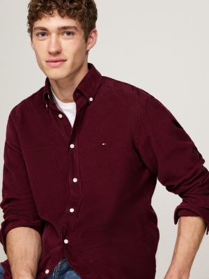 violett regular fit cord-hemd für herren - tommy hilfiger