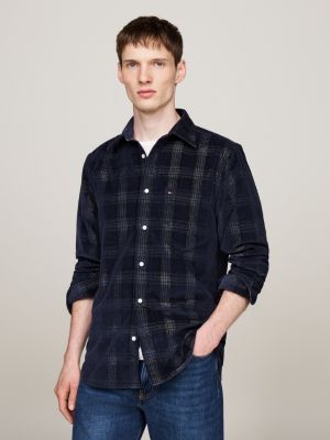 blue prince of wales check shirt for men tommy hilfiger