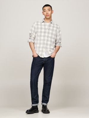 chemise à motif prince de galles blanc pour hommes tommy hilfiger