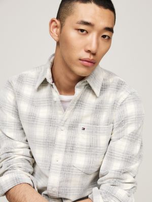 chemise à motif prince de galles blanc pour hommes tommy hilfiger