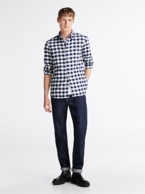 niebieski wąska koszula ze wzorem w kratę vichy dla mężczyźni - tommy hilfiger